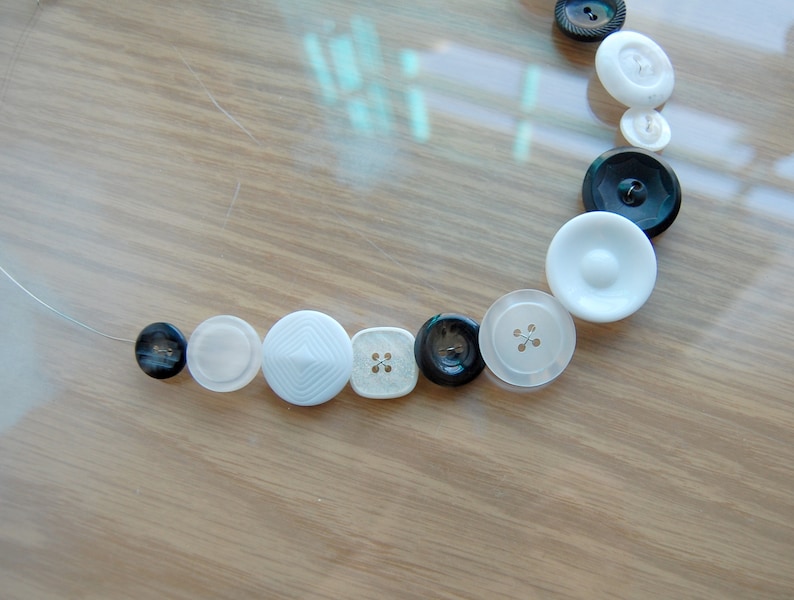 Black White and Glitter Button Necklace