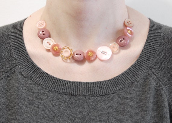 Button Necklace Dusty Pink Skies | Etsy