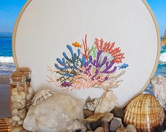 Coral machine embroidery design, seaweed marine embroidery, nautical digital design download