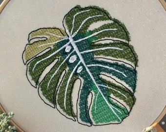Monstera leaf cross stitch machine embroidery design, digital file download, plant embroidery pattern