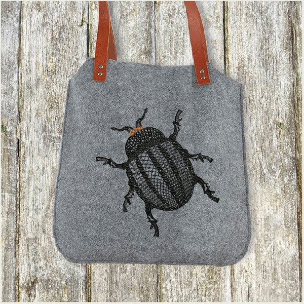 Beetle machine embroidery design, elegant digital insect file, embroidery pattern download