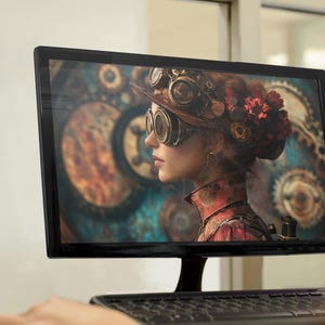 Eight Studio Ghibli Inspired Steampunk Desktop Wallpaper, AI Art Digital Download, Instant Download