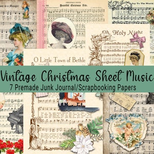 Musica natalizia vintage, 7 spartiti musicali natalizi digitali prefabbricati, canti stampabili, uso commerciale, download digitale