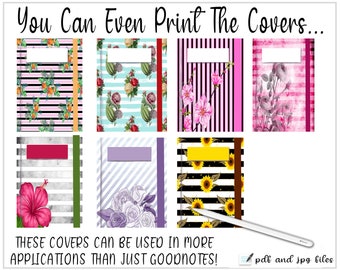 GoodNotes Striped Floral Digital Covers, 7 Beautiful GoodNotes Notebook Covers, Instant Download, PDJ and JPG File Formats