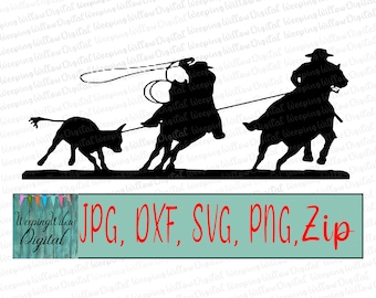 Team Roping SVG, Digital Download, Instant Download, Steer Cow Roping Png, Cricut Cut File, Silhouette Cut File, Zip File, svg,dxf,png,jpeg