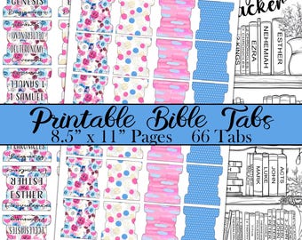 Printable Bible Tabs, Pinks Blues Roses Bible Tabs, Digital Tabs, DIY Bible Tabs, JPG Bible Tabs