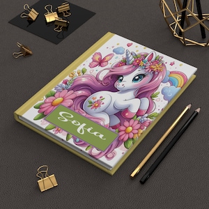 Diario de tapa dura personalizado con unicornio mate / Diario infantil con unicornio / Cuaderno con nombre personalizado