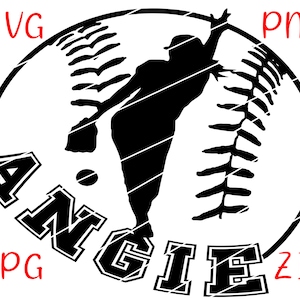Softball Pitcher SVG, Softball Name, Png, Jpg, Instant Download, Cricut Silhouette Cut File, Youth Sports, Youth Softball