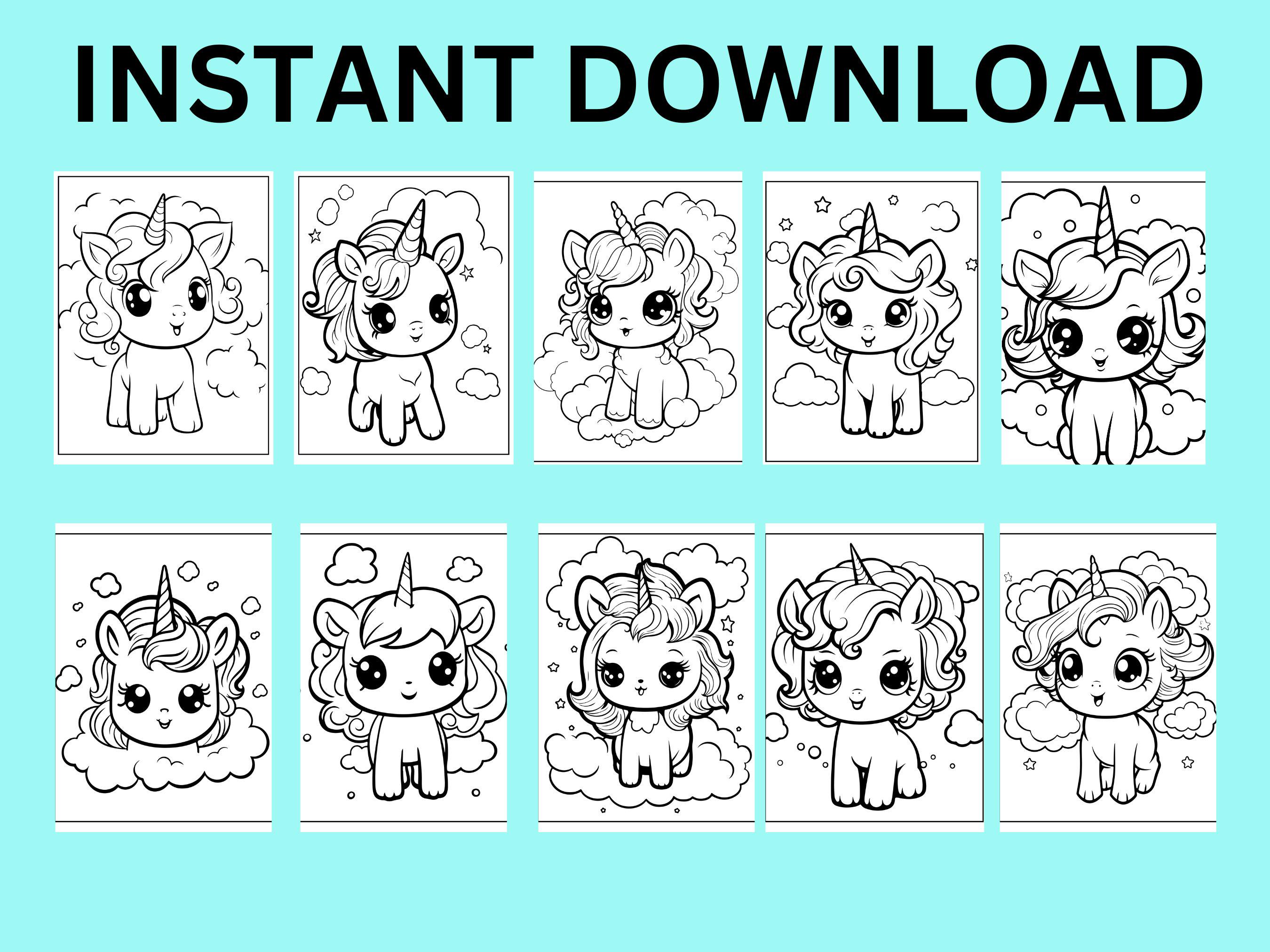Kawaii Unicorn Coloring Pages - 25 Cute Designs for Kids (digital ...