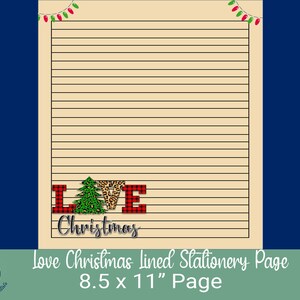 Printable 1 Page Stationery &quot;Love Christmas&quot; 8.5x11, Digital Paper, Printable Paper, Instant Download, Digital Lined Writing Paper