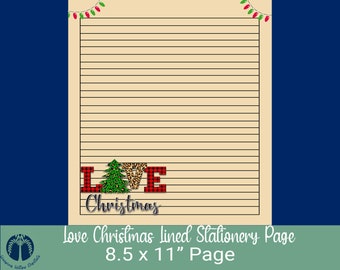 Printable 1 Page Stationery "Love Christmas" 8.5x11, Digital Paper, Printable Paper, Instant Download, Digital Lined Writing Paper