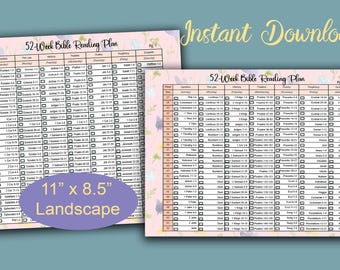 52-Week Bible Reading Plan, Bible Reading Log Page, Five Book Markers, Printable Download