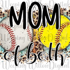 Mom of Both, Baseball Mom, Softball Mom, Leopard Print, Digital Download, PNG, Sports PNG, Sublimation PNG