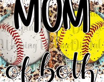 Mom of Both, Leopard Baseball Softball PNG (Digital Download)