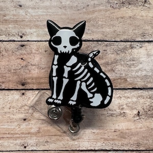 Skeleton Cat Badge