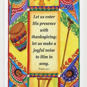 Melodies of Faith: Ethiopian Instrument Art Print with Psalm 95, Ancient Art in the Modern World Hand Painted by Talented Iconographer
