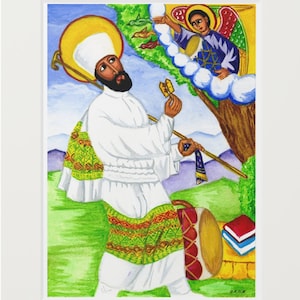Saint Yared Art Prints - Passepartout Paper Frame | Ethiopian-Eritrean Orthodox Church Music Legacy | Premium Quality Giclée Prints