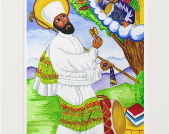 Saint Yared Giclée Art Print: Ethiopian Orthodox Music with Paper Frame