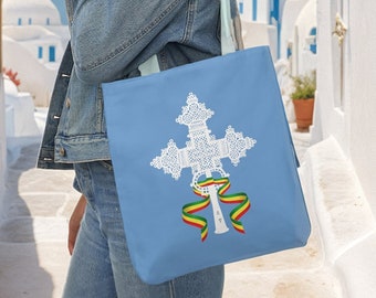 Bolso de mano con cruz etíope: diseño artístico cultural, lona resistente