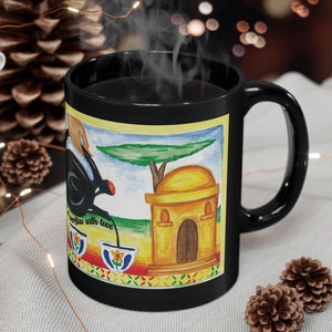 Ethiopian Art Black Ceramic Mug 11oz and 15oz | &quot;Fill My Cup with Love&quot; | Unique Gift | Durable, Microwave and Dishwasher Safe