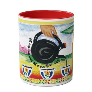 Ethiopian Art Coffee Mug 11oz | &quot;Fill My Cup with Love&quot; | Ceramic, Microwave & Dishwasher Safe | 7 Accent Colors | Unique Gift
