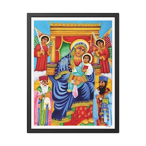 VK: St. Mary; Moeder en kind | Ethiopische christelijke kunstafdruk | K.H.M | Ingelijste poster | 3 maten | Spirituele muurkunst