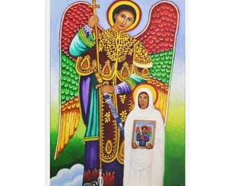 UK: Archangel St. Michael Art Print - Satin Canvas, Orthodox Tewahedo Christian Icon, Spiritual Gift, Protection & Divine Intercession