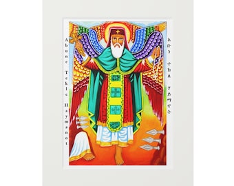 エチオピア製　正教画　手描き　皮製　巻物　アート　骨董品　掛け軸 アブネ・テクレ・ハイマノット ジクレー アート プリント: エチオピア