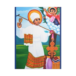 UK: Saint Yared Ethiopian Orthodox Satin Canvas Print - Religious Wall Art, Aksumite Composer, Liturgical Music Icon, Christian Home Decor