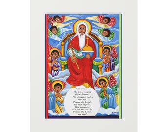 Ethiopian Orthodox Art Print: Our Lord Enthroned with Angels - Giclée