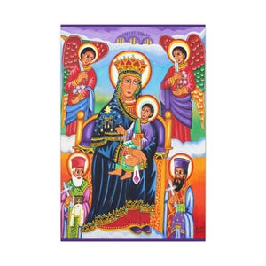St. Mary & Baby Jesus Matte canvasafdruk | Ethiopisch-orthodoxe Tewahedo Christian Art-verschillende maten beschikbaar | Geloofscadeau