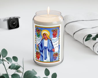 Natural Soy Wax Queen of Heaven Candle Divine Grace of St. Mary Home Decor Spiritual Serenity Virgin Mary Scented Candle , 13.75oz