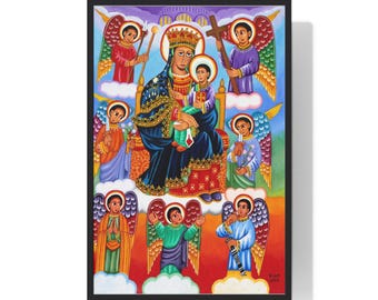 Framed Saint Mary and Seven Archangels Ethiopian Orthodox Icon Poster