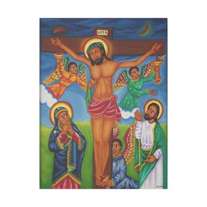 The Crucifixion of Lord Jesus Christ - Matte Canvas - Orthodox Tewahedo Christian Art, Saviour of the World, Religious Art, Faith Gift