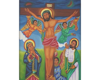 The Crucifixion of Lord Jesus Christ - Matte Canvas - Orthodox Tewahedo Christian Art, Saviour of the World, Religious Art, Faith Gift