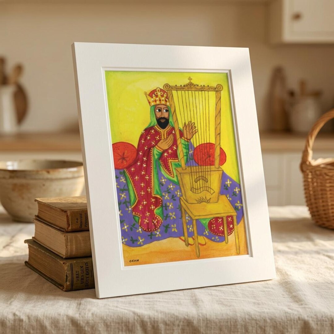 King David Harp | Ethiopian Manuscript Watercolour Art (fine Art