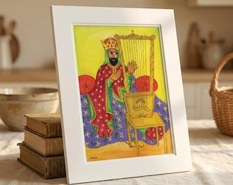 King David Harp | Ethiopian Manuscript Watercolour Art (fine Art