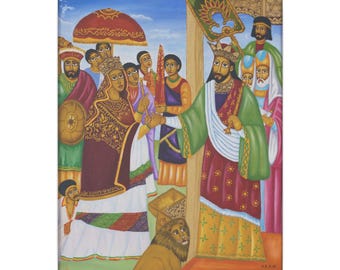 Queen of Sheba Matte Canvas | Ethiopian Orthodox Tewahedo Art | Vibrant Prints | 8&quot;x10&quot; & 16&quot;x20&quot; Options | African Legacy | Kebra Negast