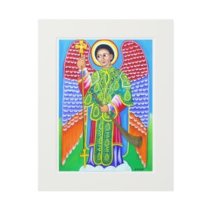 Erzengel St. Saquel Giclée Kunstdruck - Äthiopische Christliche Ikone, eingerahmt Fine Art, spirituelles Wohndekor, Göttlicher Schutz Geschenk
