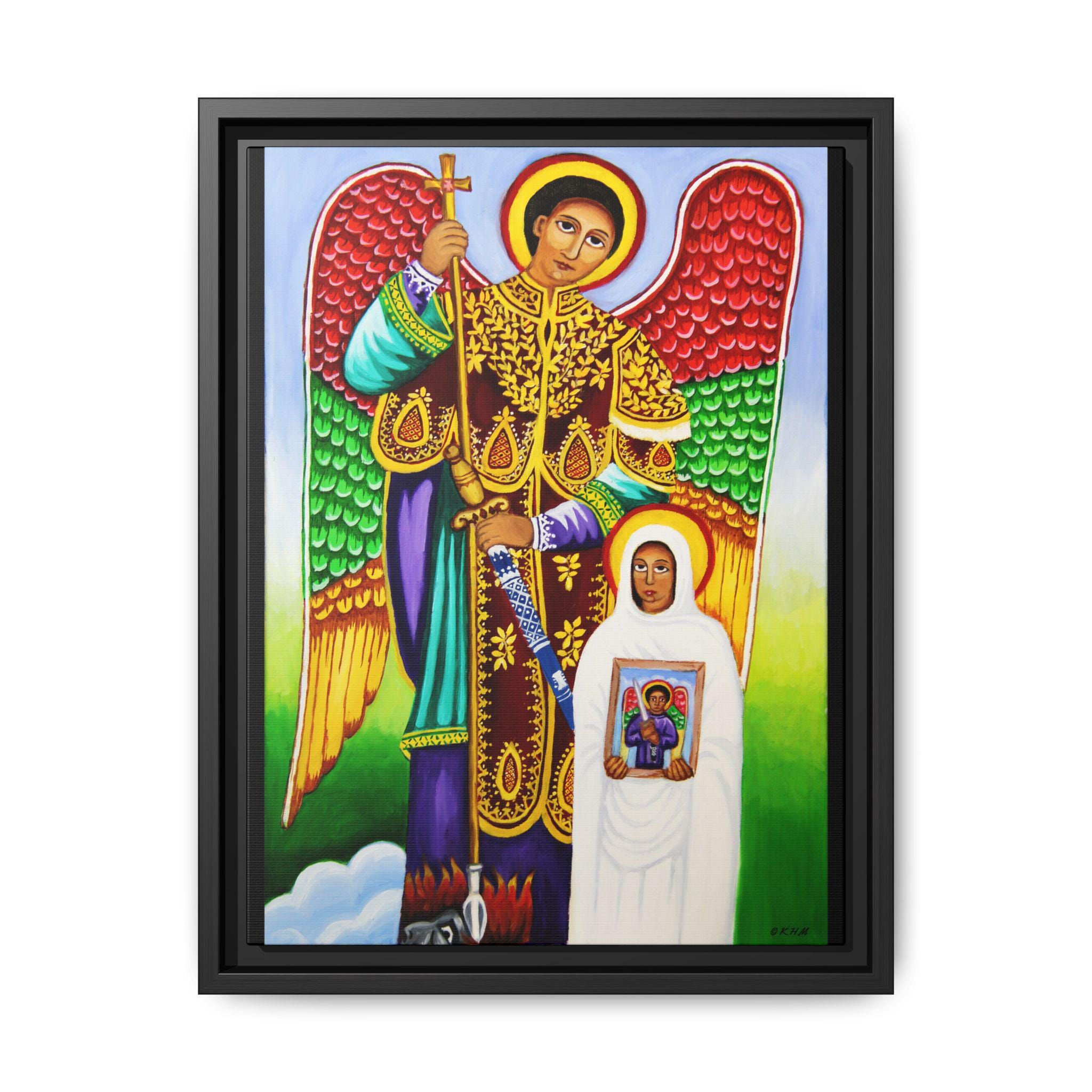 Archangel St. Michael Art Print - Framed Matte Canvas - Spiritual Wall Art, Ethiopian Orthodox Christian Icon, Gift for Faith and Devotion