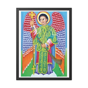 Erzengel St. Saquel Giclée-Kunstdruck - Äthiopische christliche Ikone, spirituelles Wohndekor, heiliges Devotionalien-Geschenk, handgefertigt in Großbritannien
