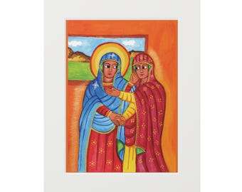 Lámina de la Visitación: Santa María y Santa Isabel, icono cristiano ortodoxo