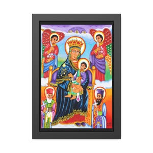 St. Maria en baby Jezus ingelijste print | Ethiopisch christelijk icoon | Religieuze muurkunst | Marian-decor | Tijdloos spiritueel kunstwerk