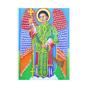 UK: Archangel St. Saquel Satin Canvas Art Print - Christian Orthodox Icon, Spiritual Home Décor, Devotional Gift, Made in the UK