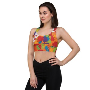 Beckie Renee Original Fashionable Design Abstract Colorful Compression Sports Bra No See Through Removable Padding