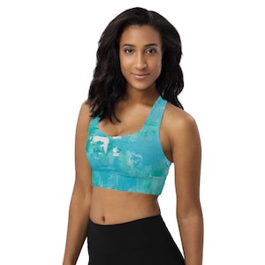 Beckie Renee Original Fashionable Design Abstract Colorful Compression Sports Bra No See Through Removable Padding