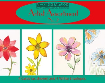 Greeting Card Artist Assortment Pack BecksFineArt daisy yellow blue flowers floral birthday anniversary thank you deer flower blank cards