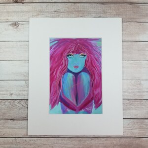BecksFineArt Matted Fine Art Print Woman Lady Girl Acrylic Painting Home Decor Wall Art pink hair girl&#39;s kids room glam girl