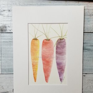 BecksFineArt Carrot Trio Artist Hand Signed Watercolor Art Print Kitchen Cafe Vegetable Eatery Pub Market Painting