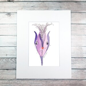 BecksFineArt Matted Fine Art Print Illustrated Angel Fish Cartoon fishing painting home decor wall art